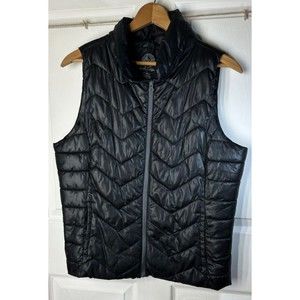 So Perfect Puffer Vest Women's X Large Black Side Pockets Full Zip Quilted